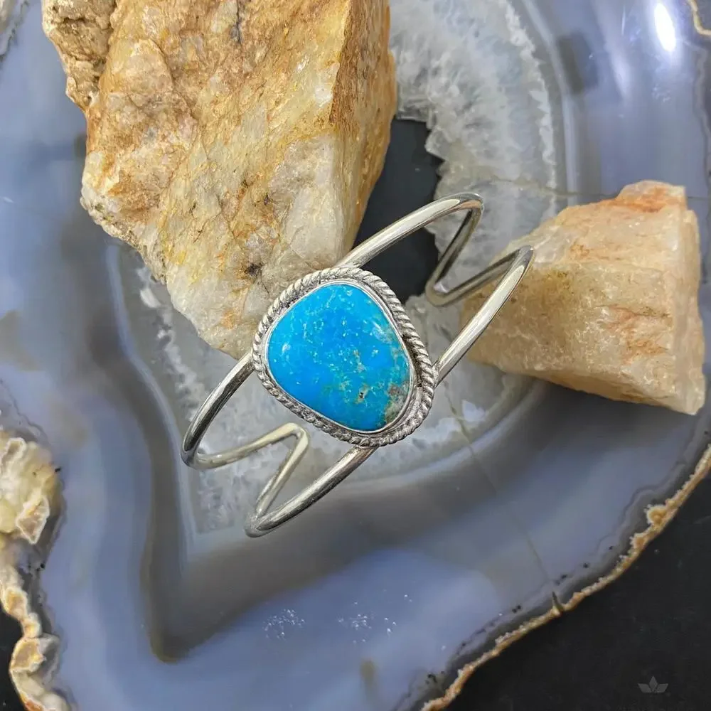Vintage Native American Silver Turquoise Split Shank Bracelet For Women